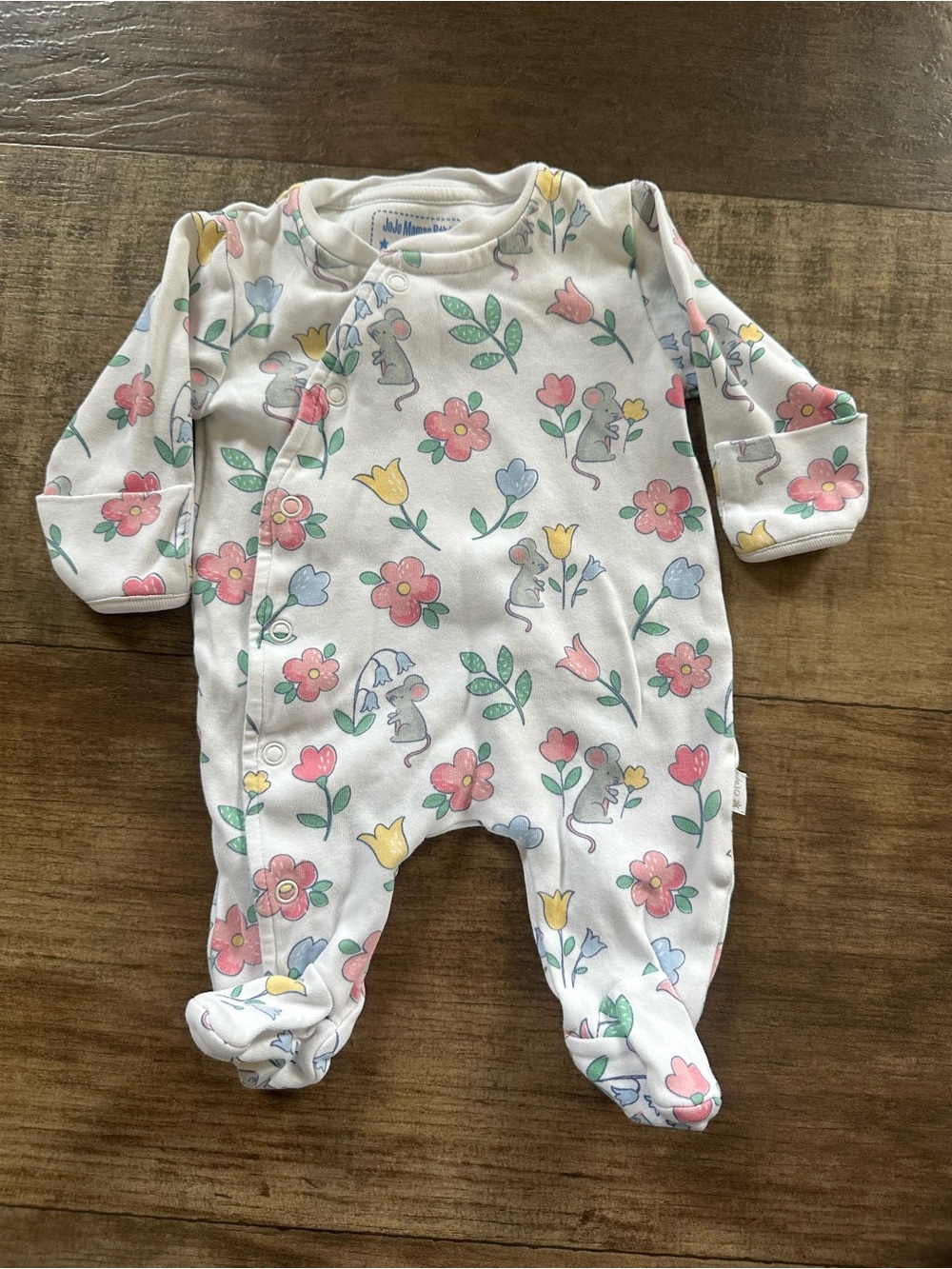 Jojo Maman Bebe floral and mouse snap footie sleep and play